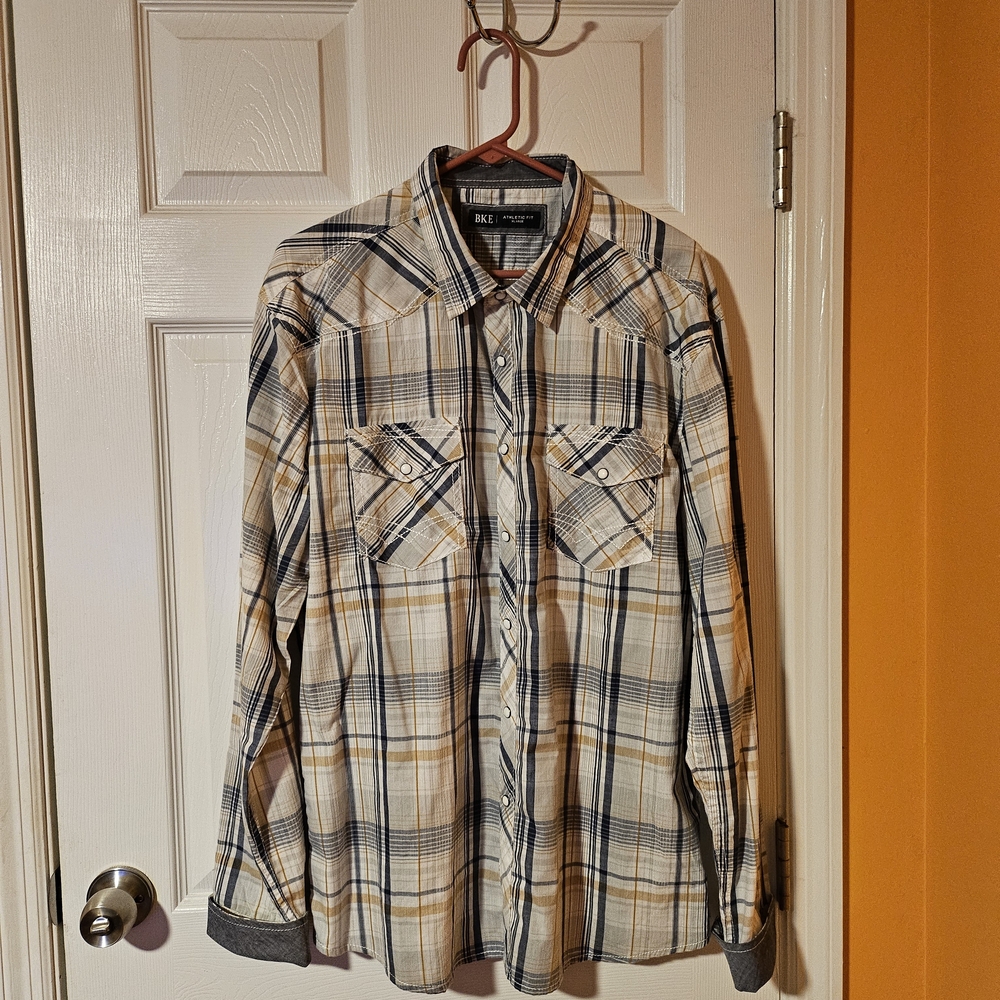 BKE Mens Size XL Plaid Button Down  Shirt Blue and Gray